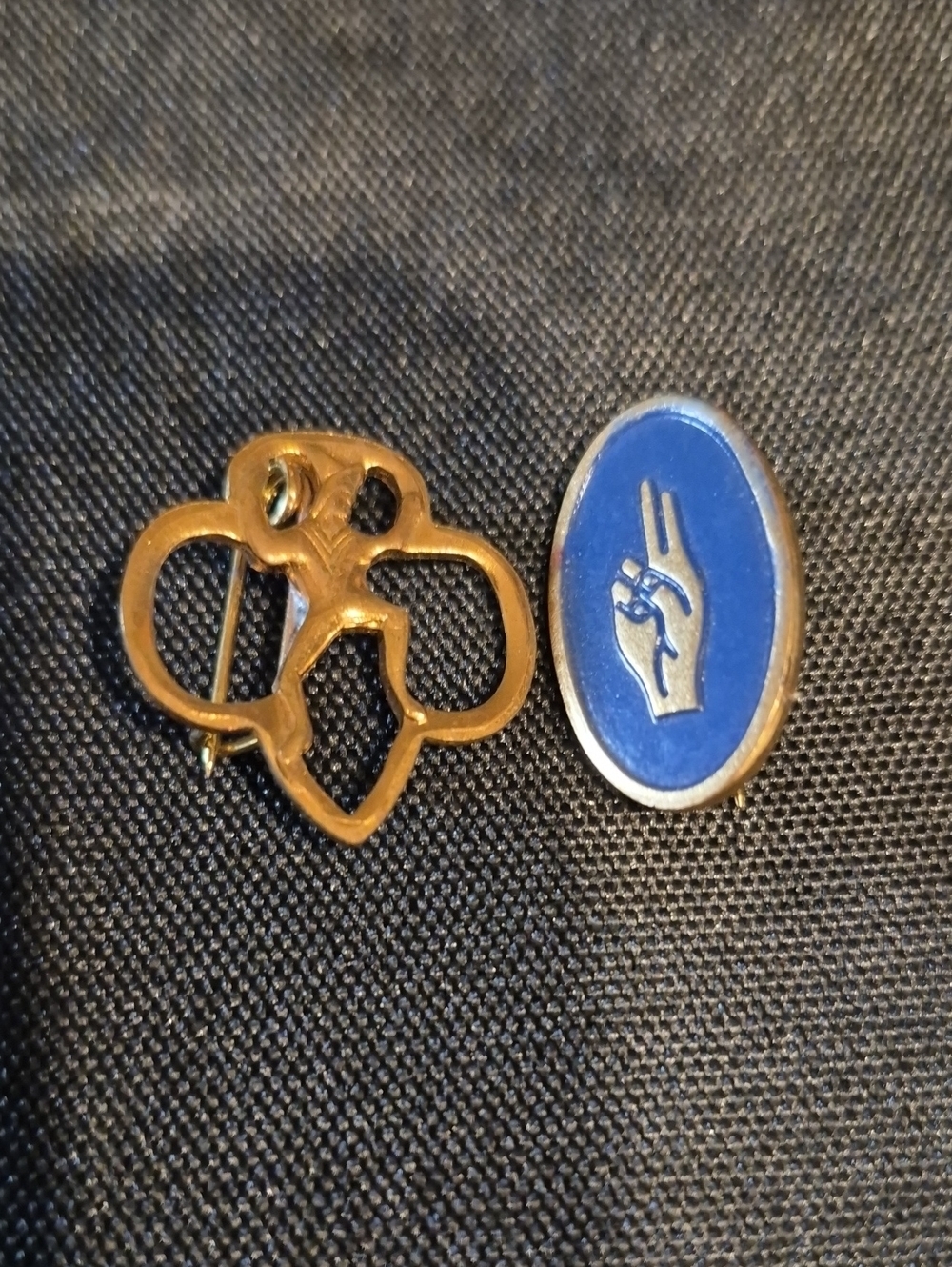 Vintage Girl Scouts "Brownie" Gold Tone & Blue Enamel Pin Set
